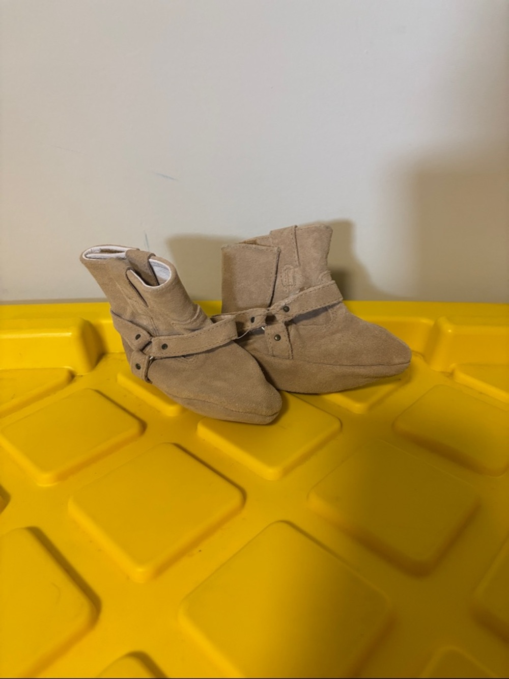 Kids Tan Suede Booties with Strap Detail‎